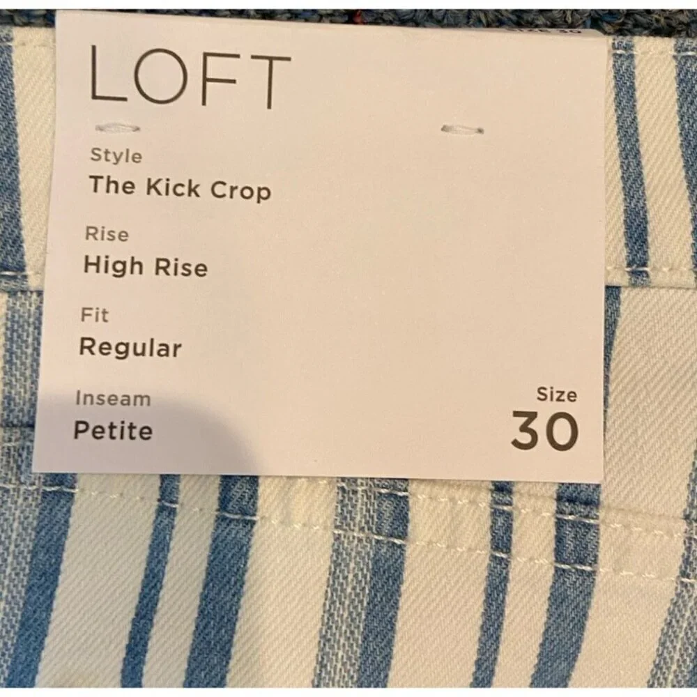 NWT Ann Taylor Loft Kick Crop High Rise Jeans Blue White Stripe 30 10 Petite New